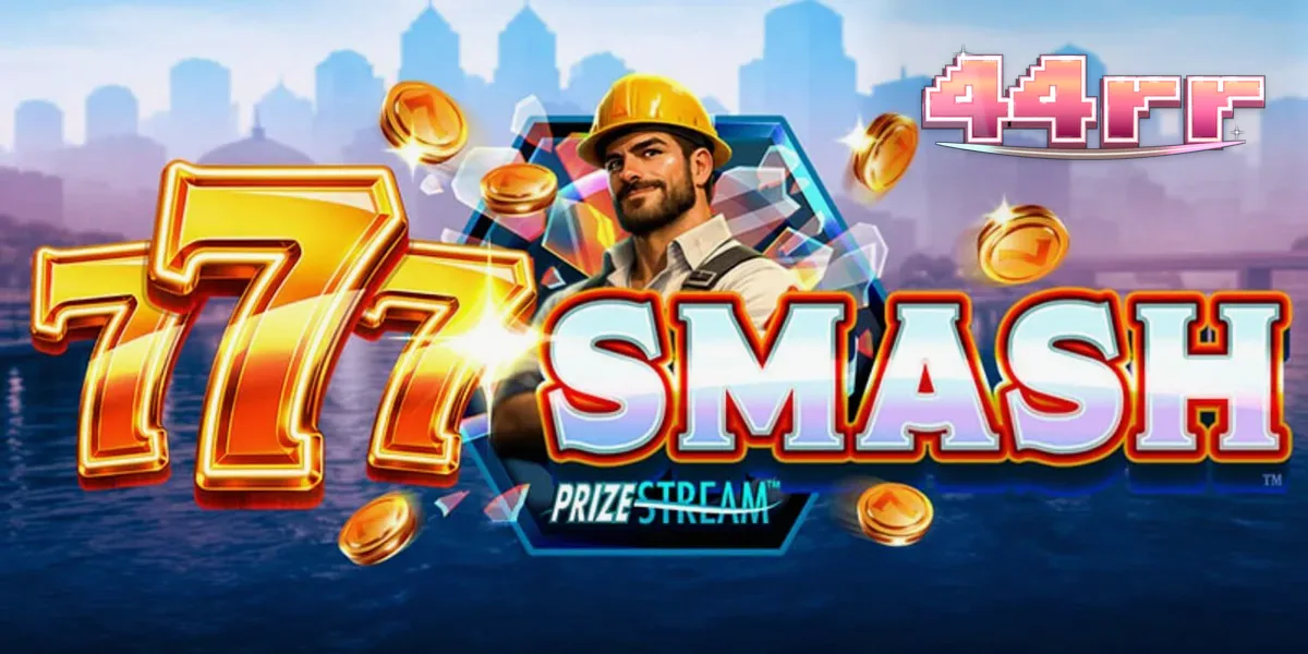 Tampilan visual slot 777 Smash dengan tema konstruksi industrial dan bola penghancur.